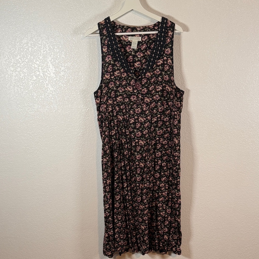 Vintage 90s Express Floral Midi Dress Contrast Collar Size Large Grunge Friends